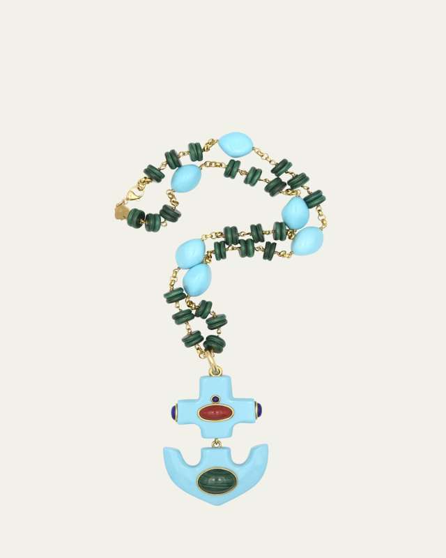 Anchor Charm Beaded Necklace with Resin, Lapis and Malachite